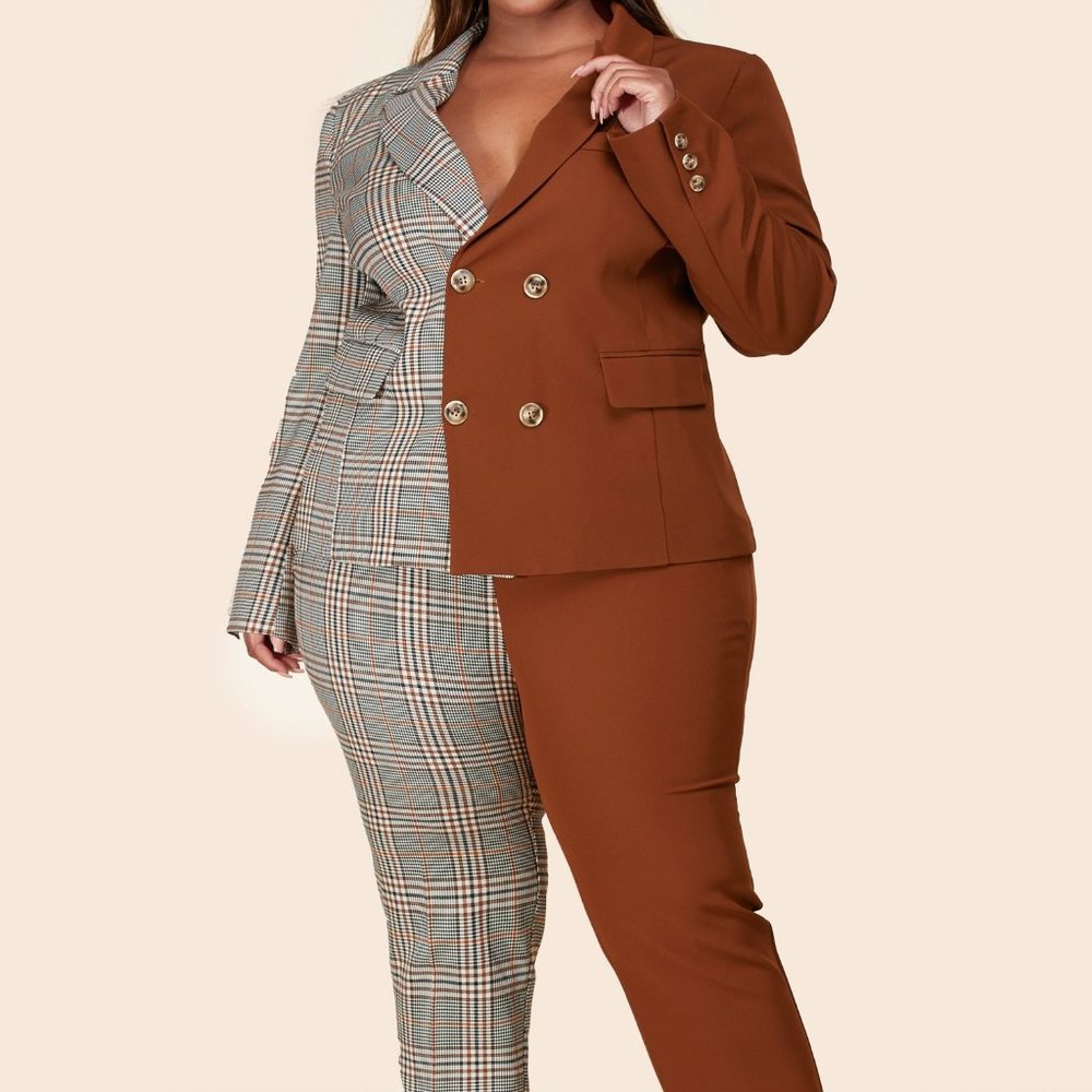 GORGEOUS 2 TONE COLOR BLOCK PANT SUIT⬛⬜🟫